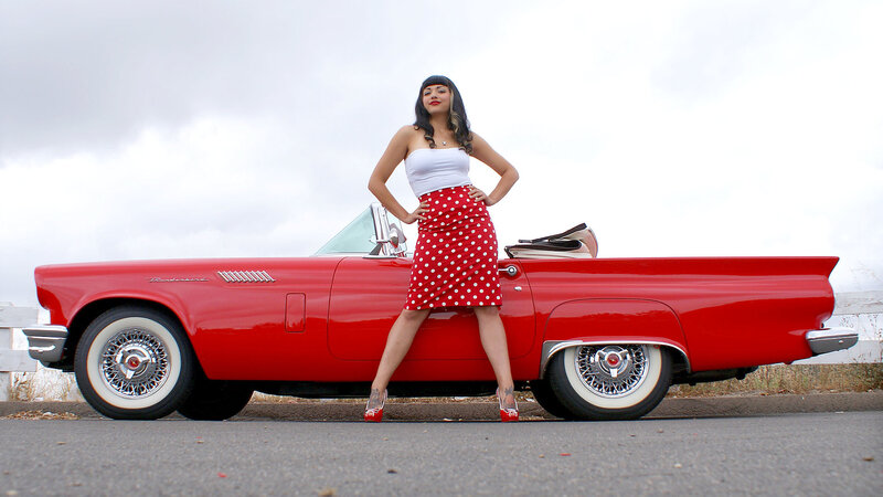 Woman in Red Car — Confident, Photograph, Skirt