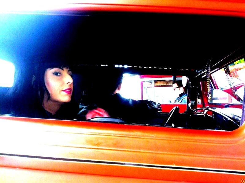 Woman in Red Car — Dramatic, Photograph, Man