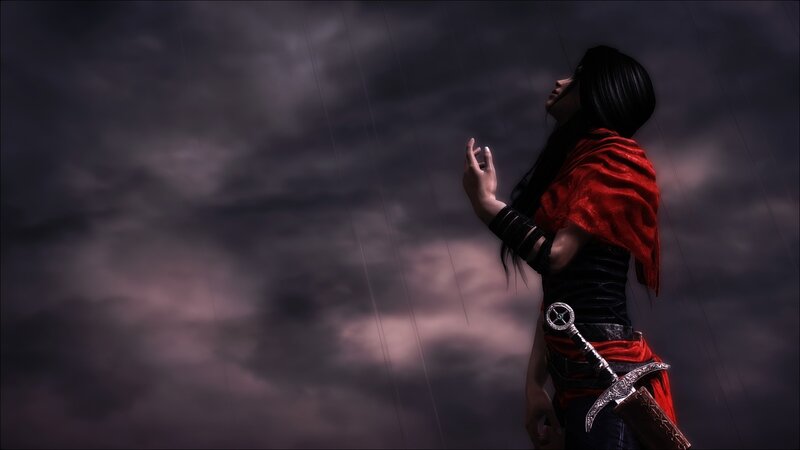 Woman in Red Cloak — Black, Dramatic, Night, 3d Render