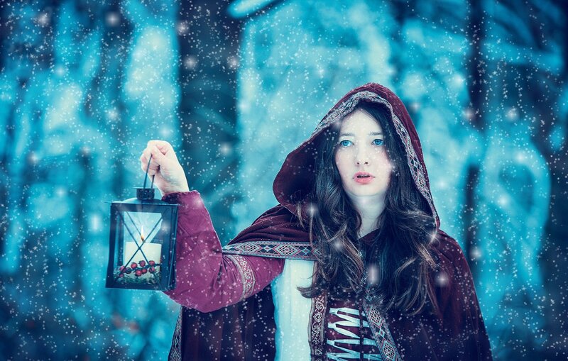 Woman in Red Cloak — Blue, Cold