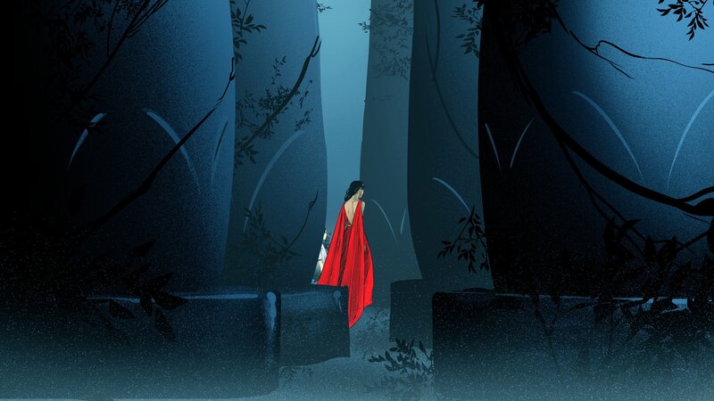 Woman in Red Cloak — Blue, Mysterious