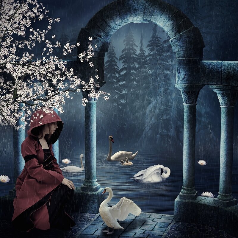 Woman in Red Cloak — Blue
