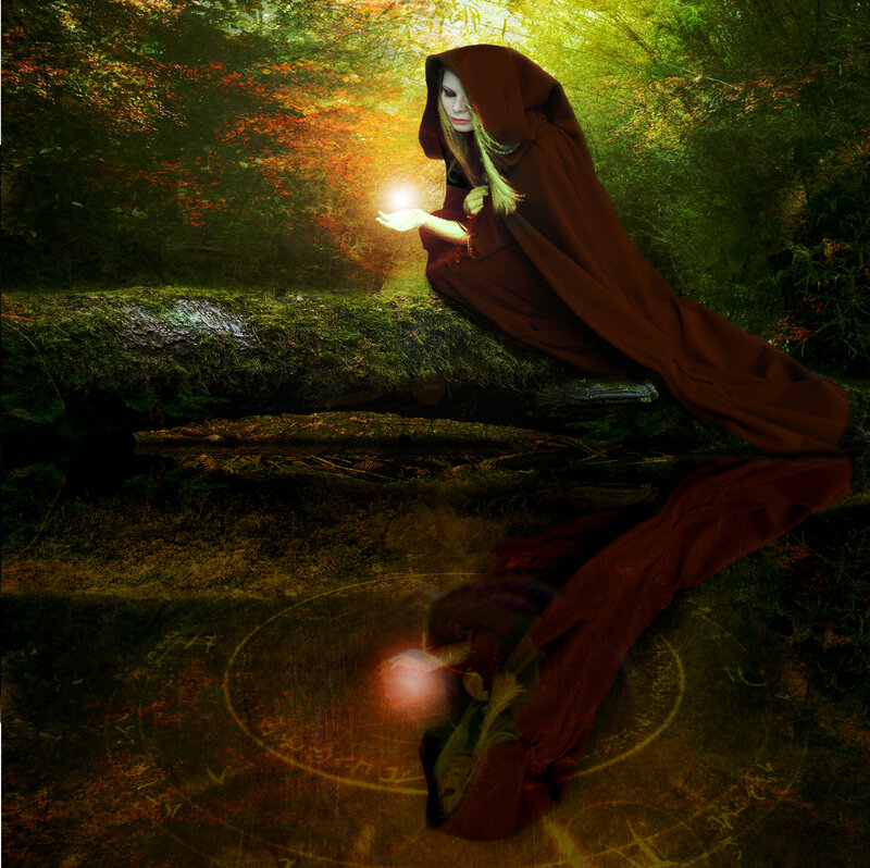 Woman in Red Cloak — Brown, Mystical