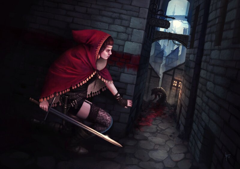 Woman in Red Cloak — Dark