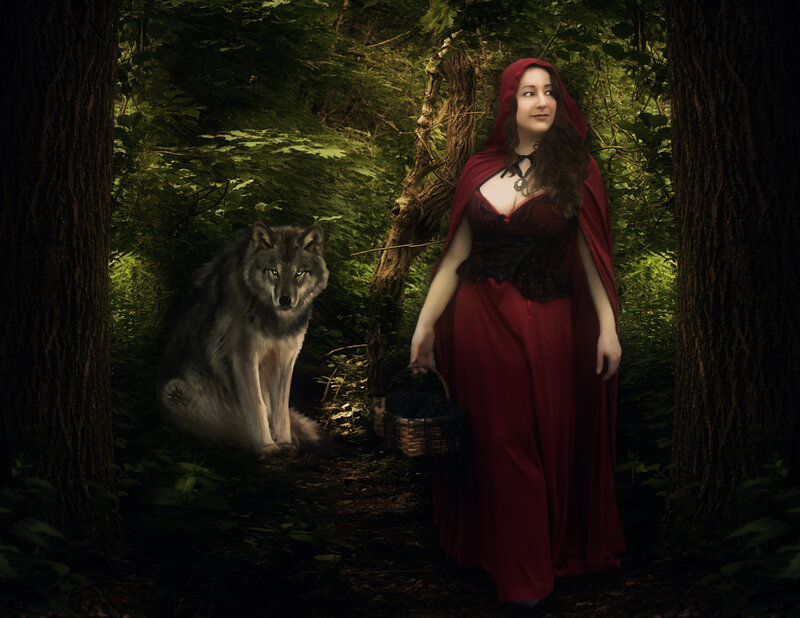 Woman in Red Cloak — Dramatic, Afternoon, Digital Art