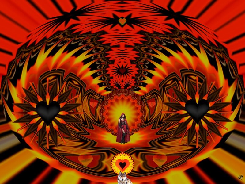 Woman in Red Cloak — Dramatic, Digital Art, Hearts