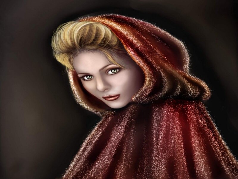 Woman in Red Cloak — Dramatic, Digital Art, Hood