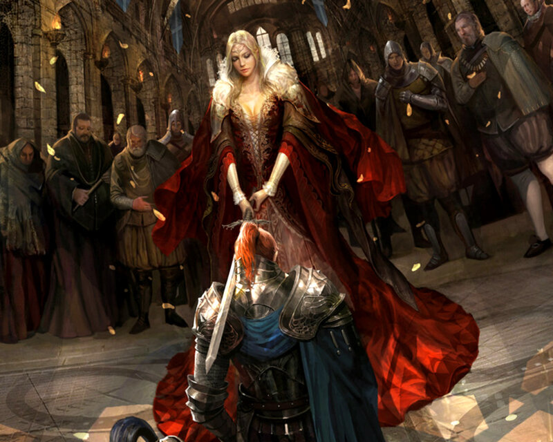 Woman in Red Cloak — Dramatic, Digital Art, Knight