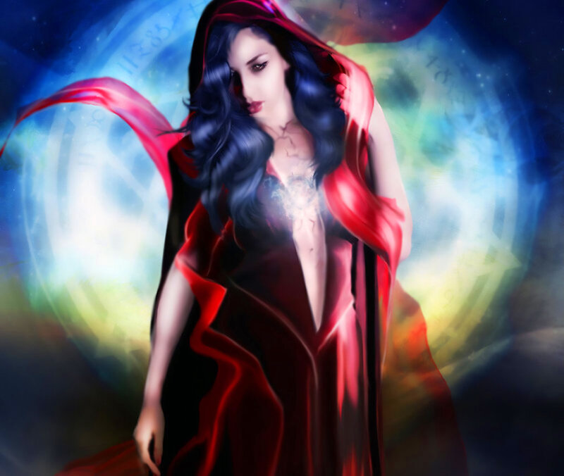 Woman in Red Cloak — Dramatic, Digital Art, Magic Circle
