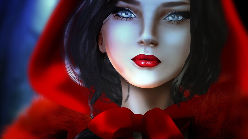 Woman in Red Cloak — Dramatic, Digital Art, Red Hood