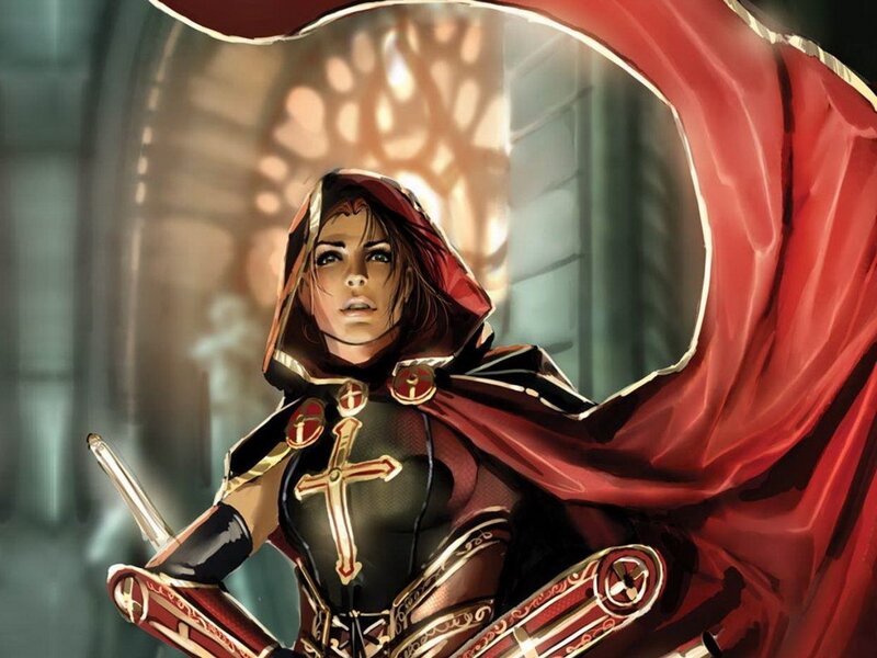 Woman in Red Cloak — Dramatic, Digital Art, Sword