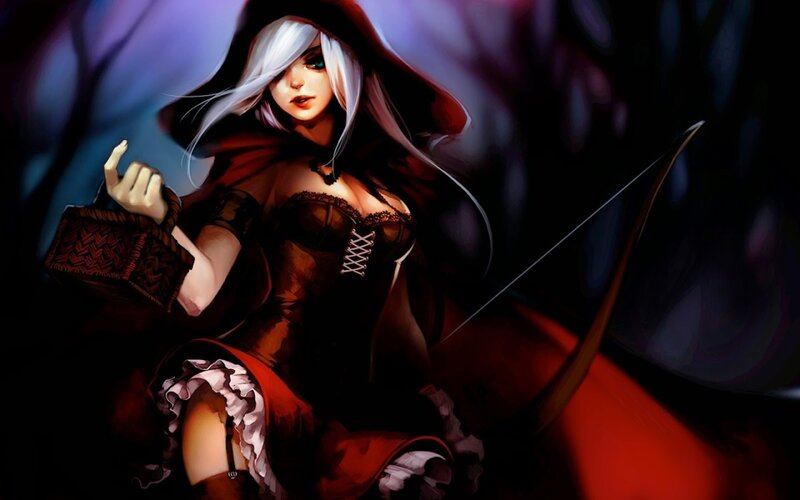 Woman in Red Cloak — Dramatic, Night, Digital Art, Bow