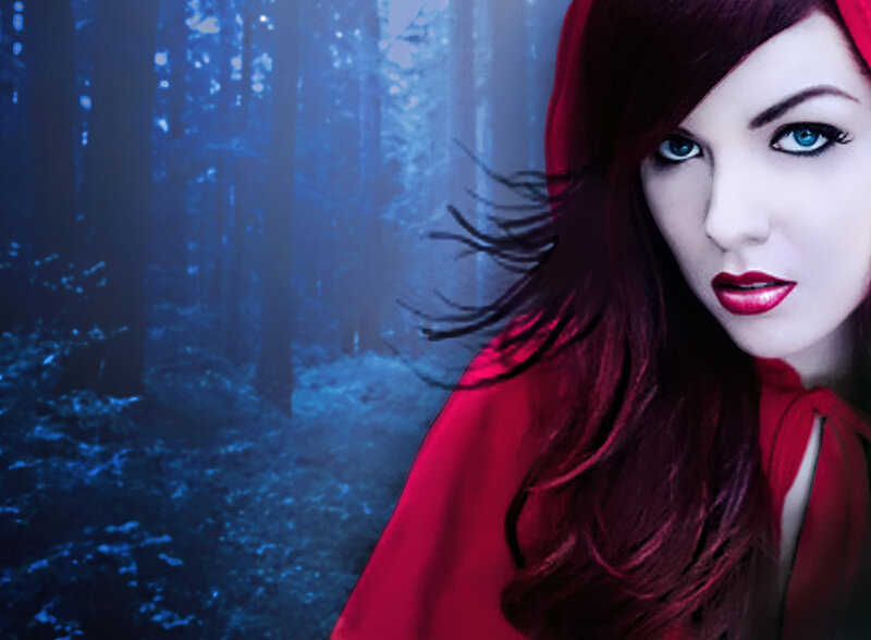 Woman in Red Cloak — Dramatic, Night, Digital Art, Forest