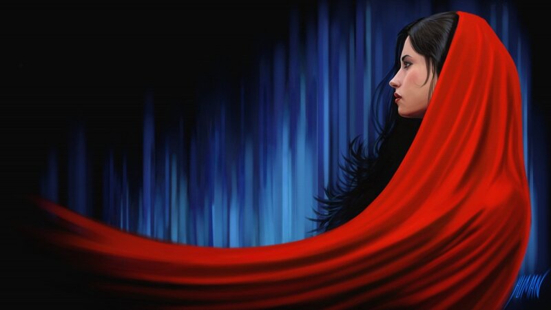 Woman in Red Cloak — Dramatic, Night, Digital Art, Hair