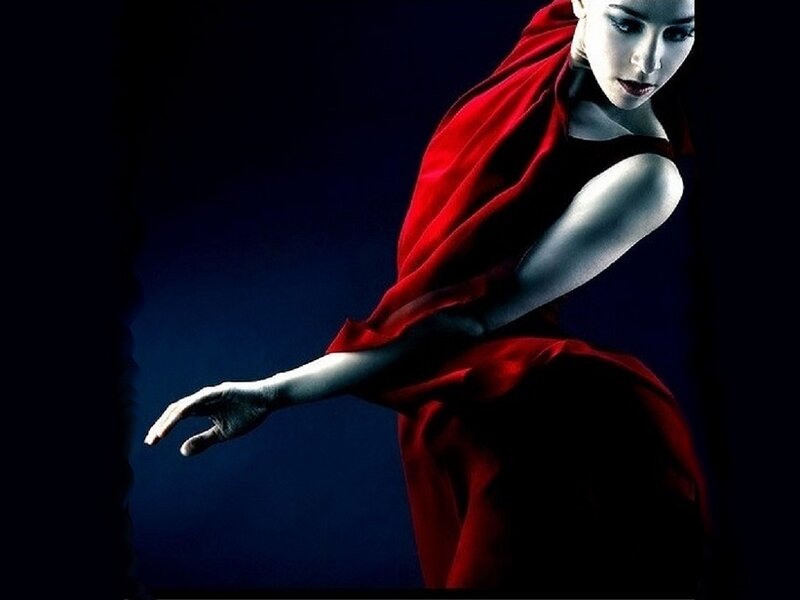 Woman in Red Cloak — Dramatic, Night, Photograph, Dark Background
