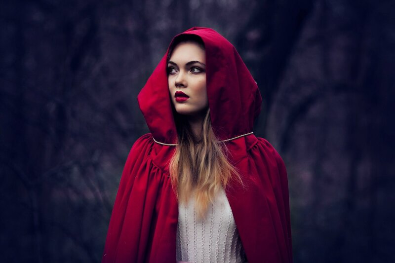Woman in Red Cloak — Dramatic, Photograph, Hooded Cloak