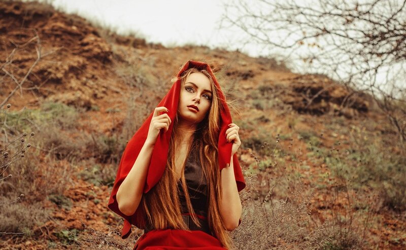 Woman in Red Cloak — Dramatic, Photograph, Red Cloak