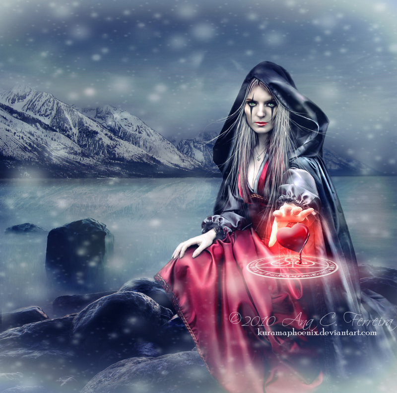 Woman in Red Cloak — Dramatic, Winter, Digital Art, Snow