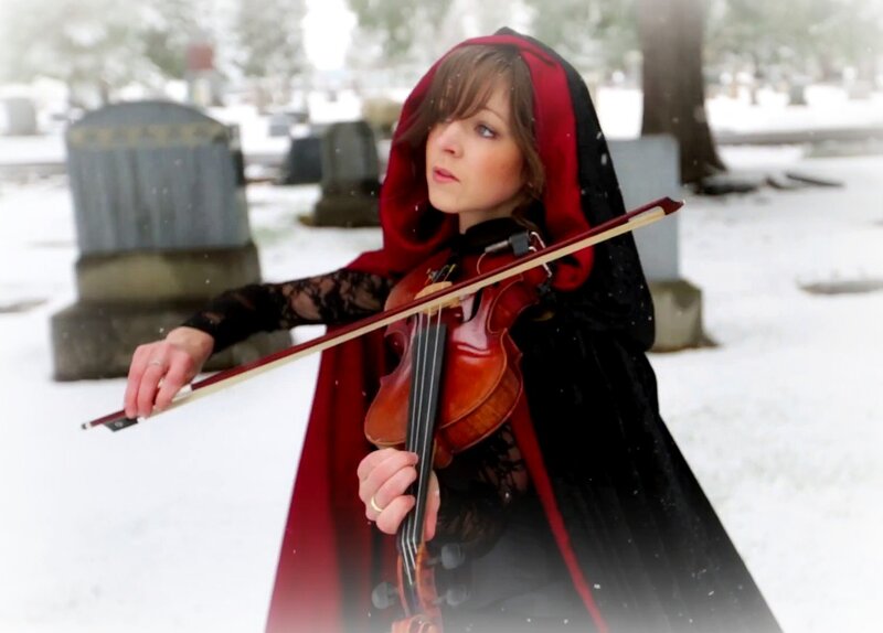 Woman in Red Cloak — Dramatic, Winter, Photograph, Violin
