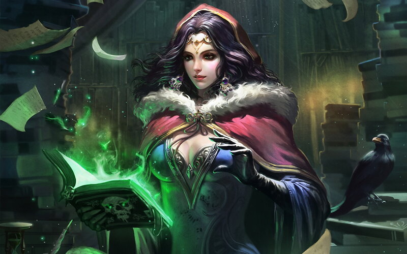 Woman in Red Cloak — Green, Dramatic