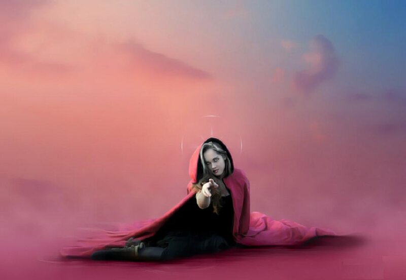 Woman in Red Cloak — Pink