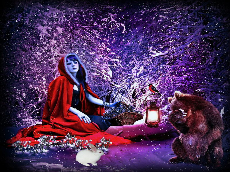 Woman in Red Cloak — Purple, Fantastical, Winter