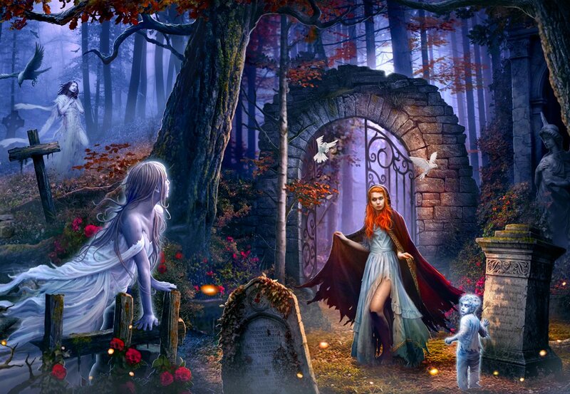 Woman in Red Cloak — Purple, Mysterious, Night, Digital Art