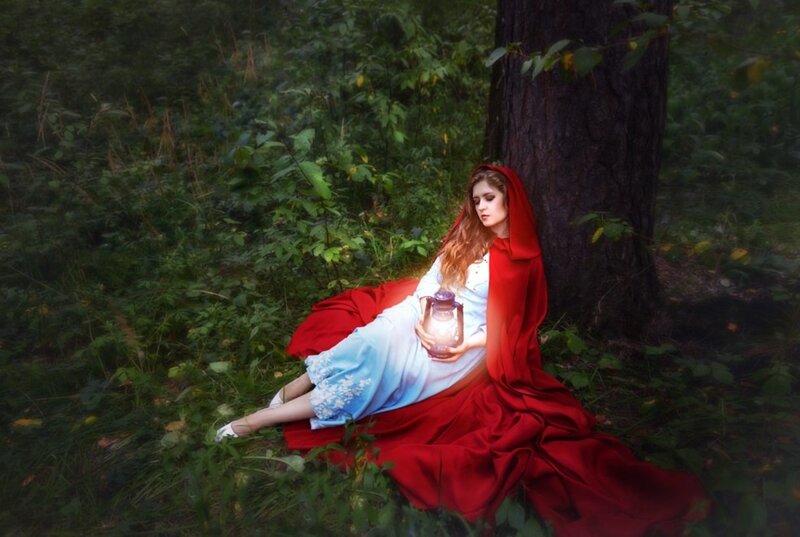 Woman in Red Cloak — Serene, Night