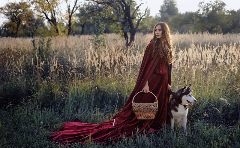 Woman in Red Cloak — Serene, Sunset, Photograph