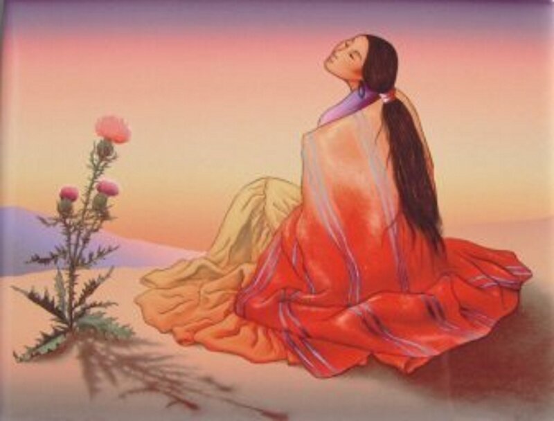 Woman in Red Cloak — Serene, Sunset