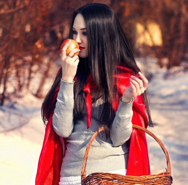 Woman in Red Cloak — Serene, Winter, Photograph