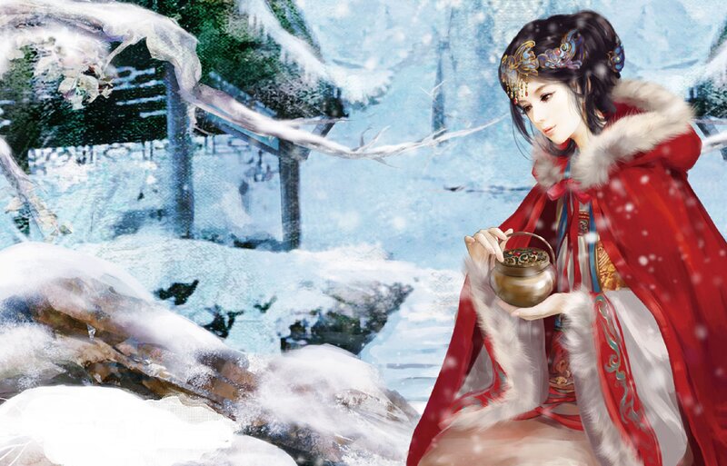 Woman in Red Cloak — Serene, Winter
