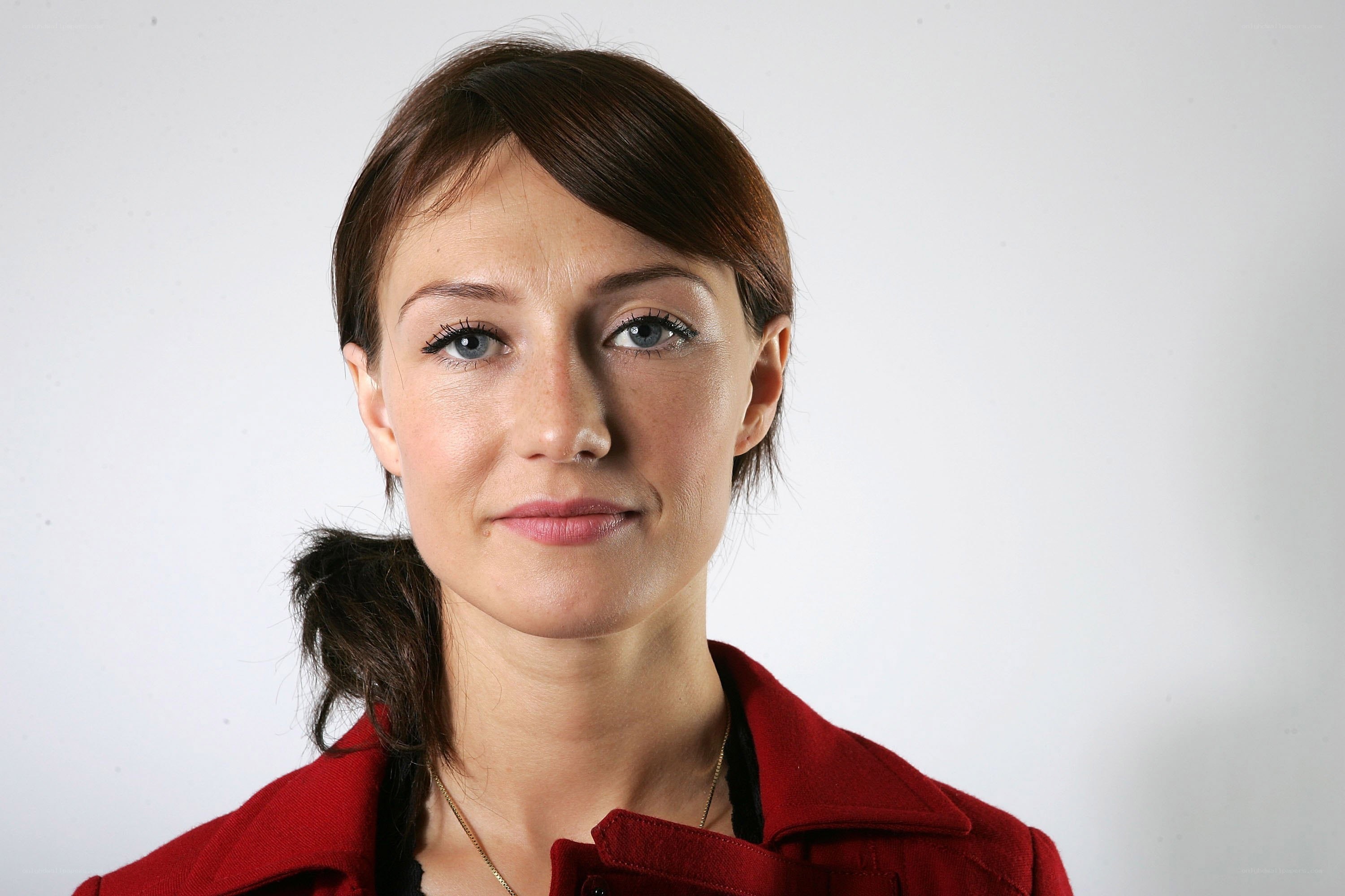 woman in red coat