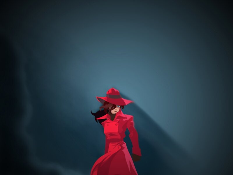 woman in red coat and hat