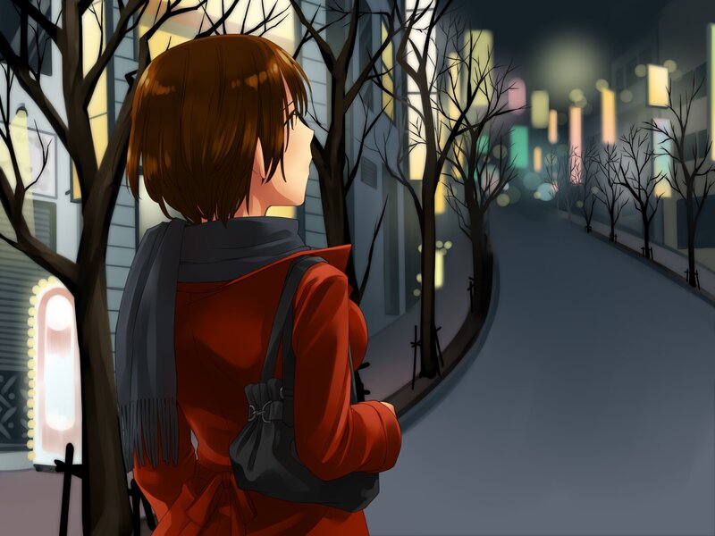 Woman in Red Coat — Calm, Night