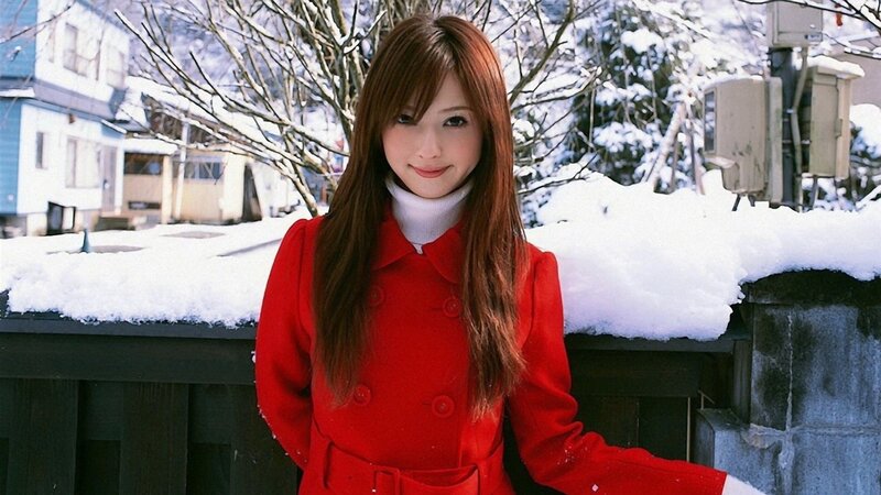 Woman in Red Coat — Calm, Winter, Photograph, Snow, Trees
