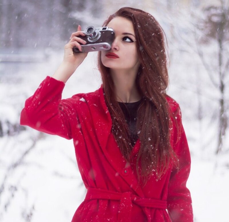 Woman in Red Coat — Cold, Winter, Photograph