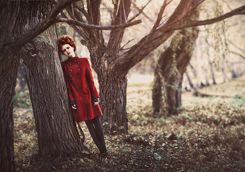 Woman in Red Coat — Dramatic, Autumn