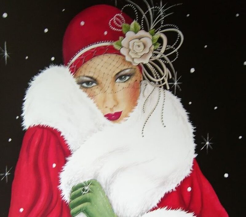 Woman in Red Coat — Dramatic, Night, Painting