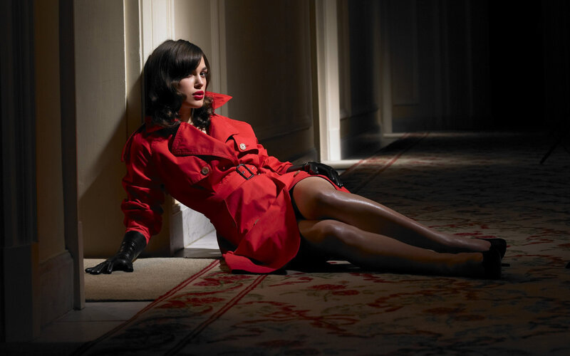 Woman in Red Coat — Dramatic, Night, Photograph, Gloves
