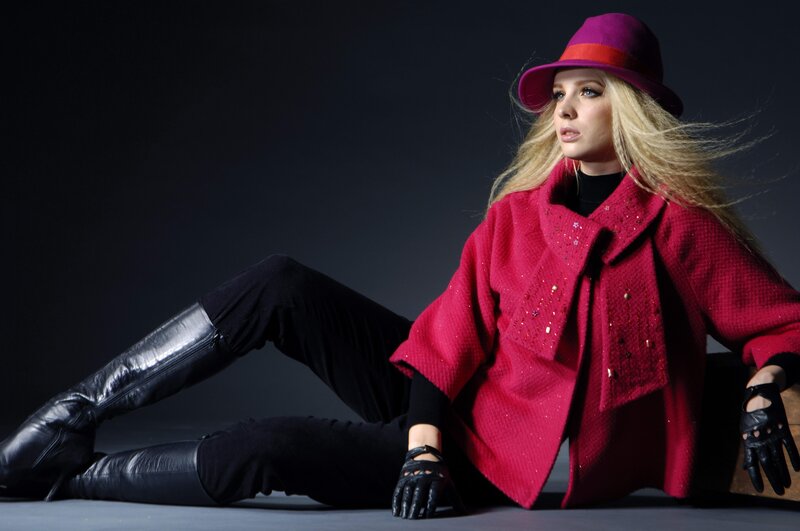 Woman in Red Coat — Dramatic, Photograph, Hat