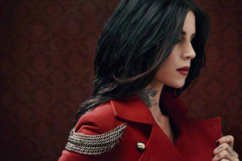Woman in Red Coat — Dramatic, Photograph, Tattoo