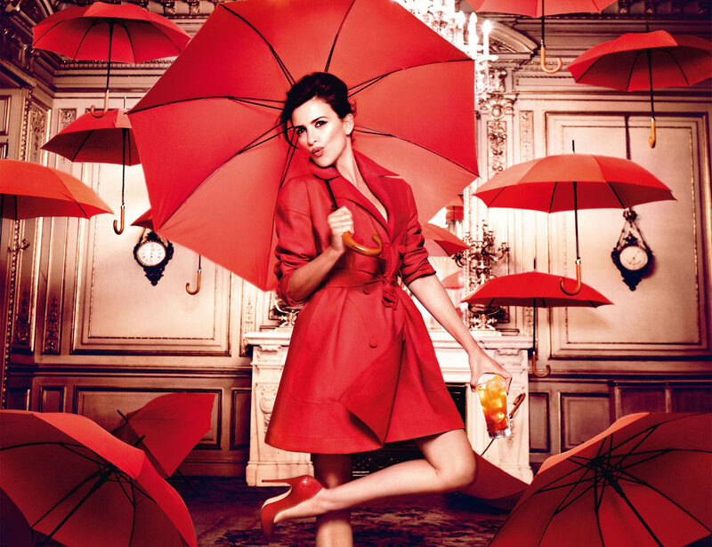 Woman in Red Coat — Dramatic, Photograph, Umbrellas
