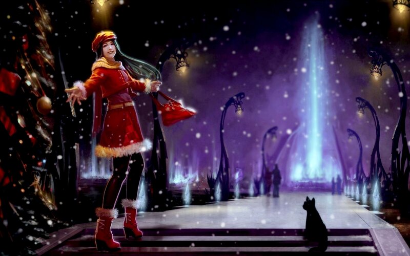 Woman in Red Coat — Festive, Night