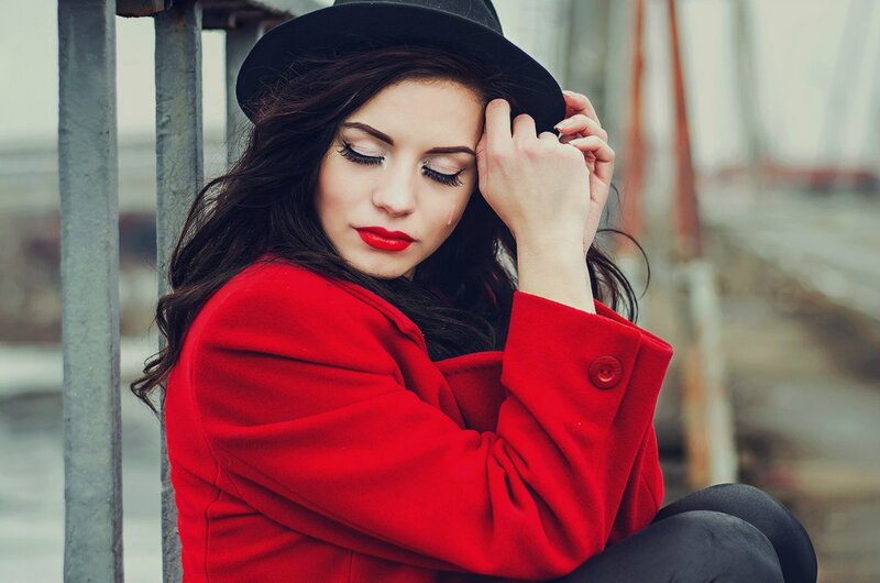 Woman in Red Coat — Melancholic, Photograph