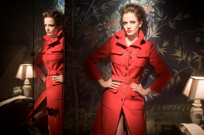 Woman in red coat portrait