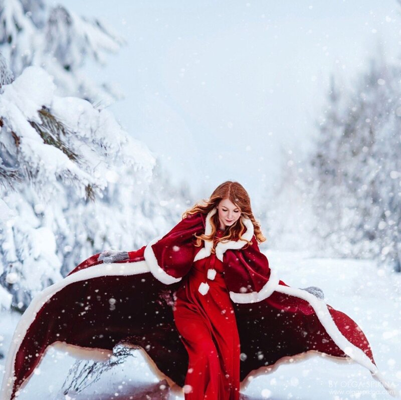 Woman in Red Coat — Serene, Winter, Photograph, Snow, Trees