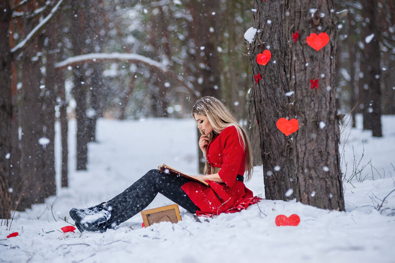 Woman in Red Coat — Serene, Winter