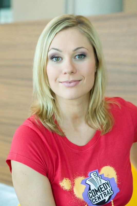 woman in red comedy central shirt