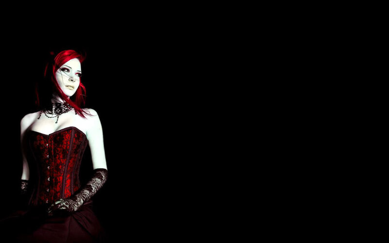 woman in red corset